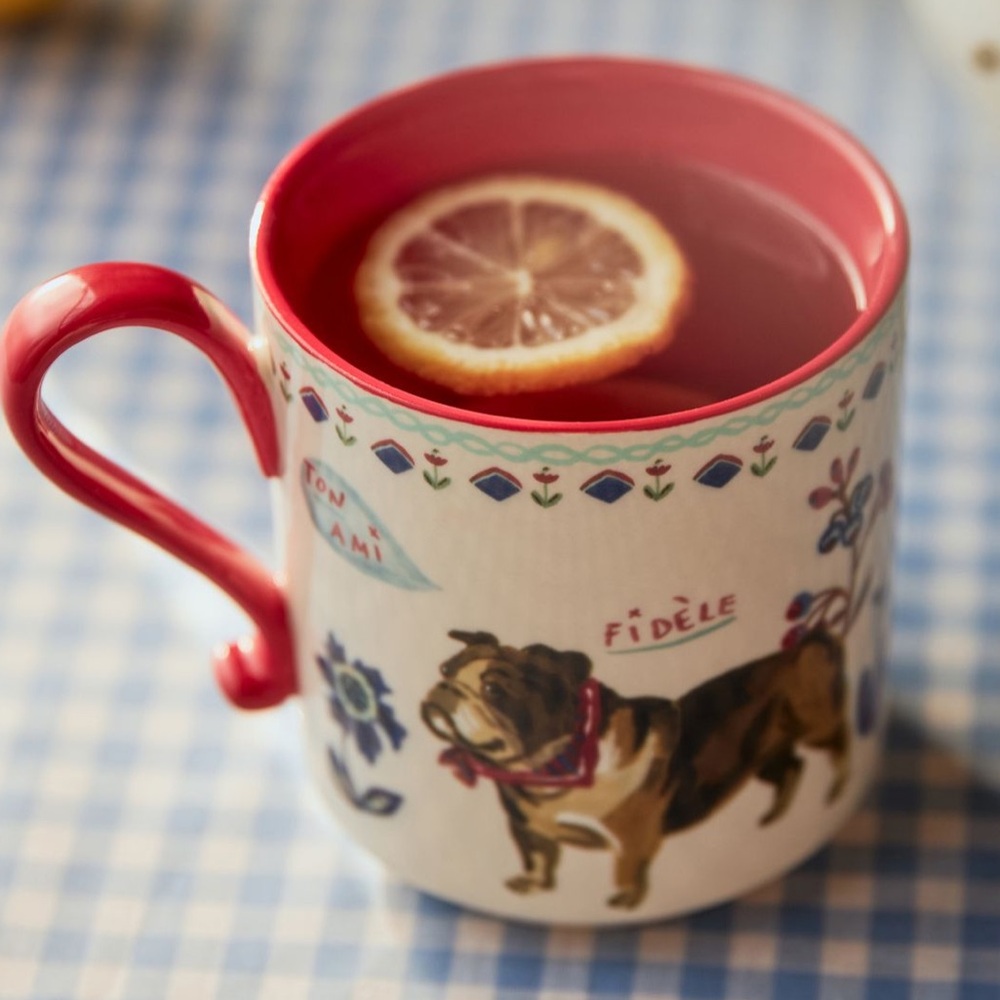 Anthropologie Nathalie Lete NWT Heritage Mug Anthro Exclusive Dog NWT Red